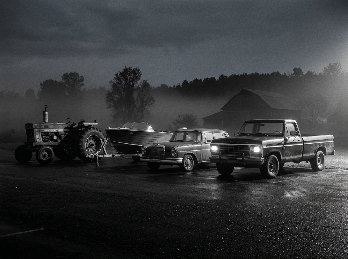 Car, truck, boat, and tractor lineup